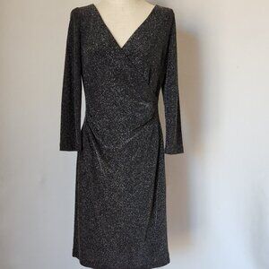 Lauren Ralph Lauren Black Metallic Jacquard Evening Night-out Midi Dress Ruched